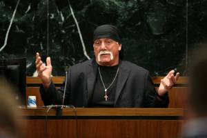 Terry Bollea, aka Hulk Hogan, testifies in court during his trial against Gawker Media at the Pinellas County Courthouse on March 8, 2016, in St Petersburg, Florida.  (Credit: John Pendygraft-Pool/Getty Images)