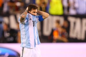 Lionel Messi of Argentina looks on before the game-winning penalty kick is made during the Copa America Centenario Championship match at MetLife Stadium on June 26, 2016, in East Rutherford, New Jersey. Chile defeated Argentina 4-2 in penalty kicks. (Credit: Mike Stobe/Getty Images)