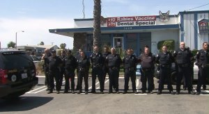 Long Beach police officers waited outside a Signal Hill animal hospital for Credo to come out. The K-9 was shot and killed on June 28, 2016. (Credit: KTLA)