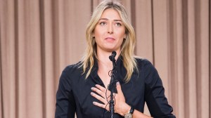 Russian tennis player Maria Sharapova announces that she failed a doping test at the Australian Open during a press conference in Los Angeles on March 7, 2016. (Credit: Robyn Beck/AFP/Getty Images)