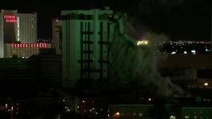 The Monaco Tower at the Riviera Hotel and Casino was demolished June 14, 2016. (Credit: KVVU)
