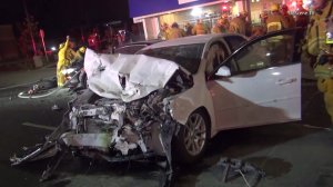 Police say the initial impact was between a Ford Mustang and a Mercedes-Benz. Two others cars were also involved. (Credit: OnScene TV)