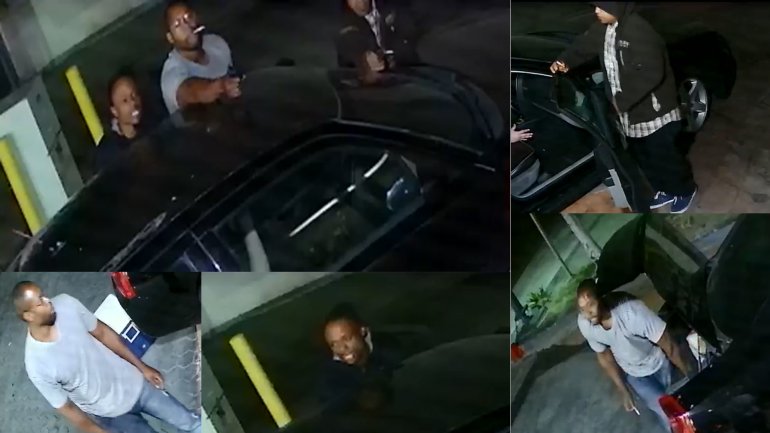 Police released surveillance photos of three men suspected in the shooting death of a man at a Buena Park gas station on July 1, 2016.