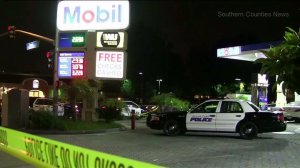 Police responded after a man was fatally shot at a Mobil gas station in Buena Park on July 1, 2016. (Credit: Southern Counties News)
