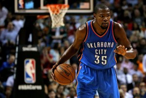 Kevin Durant looks on during a game against the Miami Heat at American Airlines Arena on December 3, 2015 in Miami, Florida. (Credit: Mike Ehrmann/Getty Images)