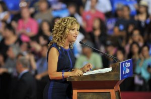 Democratic National Committee Chair, Congresswoman Debbie Wasserman Schultz of Florida addresses a campaign rally for Democratic presidential candidate Hillary Clinton and running mate Tim Kaine at Florida International University in Miami, Florida, July 23, 2016. (Credit: GASTON DE CARDENAS/AFP/Getty Images)