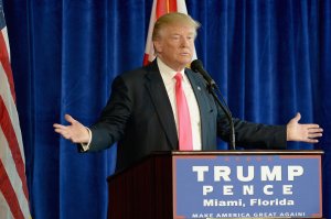 Republican presidential candidate Donald Trump holds a press conference at Trump National Doral on July 27, 2016, in Doral, Florida. Trump spoke about the Democratic Convention and called on Russia to find Hillary Clinton's deleted e-mails. (Credit: Gustavo Caballero/Getty Images)