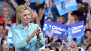 Democratic presidential candidate former Secretary of State Hillary Clinton is seen at Florida International University Panther Arena on July 23, 2016, in Miami, Florida. (Credit: Gustavo Caballero/Getty Images)