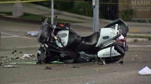 A Los Angeles International Airport motorcycle officer was injured in a hit-and-run on July 12, 2016. (Credit: KTLA)