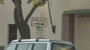 A sign points to the South Pasadena Police Department on June 29, 2016. (Credit: KTLA)