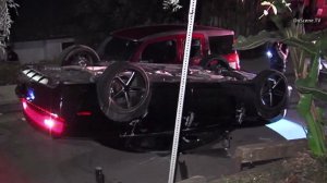 Authorities investigate an overturned vehicle after an Uber driver was shot in Hollywood Hills on July 7, 2016. (Credit: OnScene.TV)