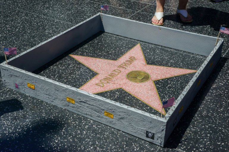 A 6-inch concrete wall was placed around Donald Trump's star on the Hollywood Walk of Fame on July 19, 2016. (Credit: Plastic Jesus)