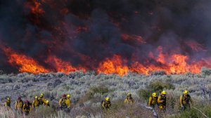 Firefighters work around the Blue Cut fire near Wrightwood. (Credit: Irfan Khan/Los Angeles Times)