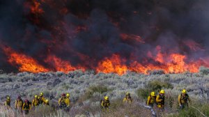 Firefighters work around the Blue Cut fire near Wrightwood. (Credit: Irfan Khan/Los Angeles Times)