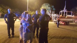 A family of four was returning from dinner when their boat apparently struck power lines, causing the vessel to flip over, Florida police say. (Credit: Cocoa Florida PD/Facebook)