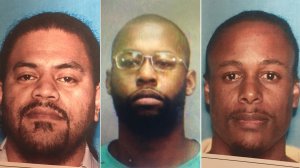 From left: Jeffrey Tuli, Dejon Vincent Griffin and Aaron Vermont Jackson are pictured in booking photos released by Buena Park police.
