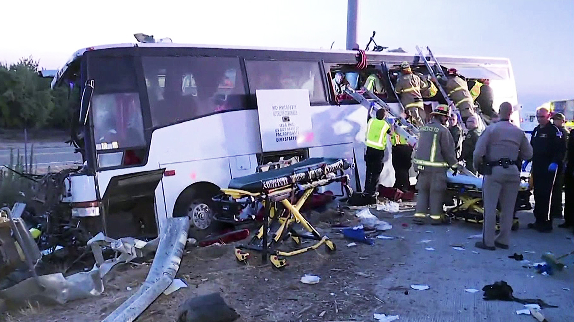 Authorities respond to a fatal bus crash in Merced County on Aug. 2, 2016. (Credit: KMPH via CNN)
