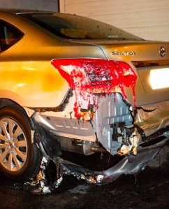 A carport fire in Pasadena left 11 vehicles damaged on Aug. 1, 2016. (Credit: Pasadena Fire Department)