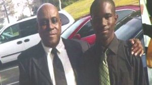 A photo displayed by his family outside the L.A. County Hall of Administration on Aug. 9, 2016, shows Donnell Thompson. (Credit: KTLA)