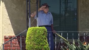 Ernest Thompson is seen in a Aug. 13 video being honored in front of his Gardena Home. 