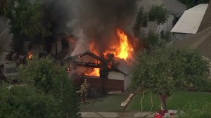 A fire was burning in Montebello on Aug. 4, 2016. (Credit: KTLA)