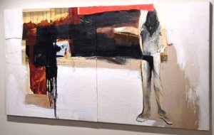 The stolen painting is a 3 foot by 6 foot mixed media on canvas by Neil Nagy called “Escondido.” (Credit: LAPD)