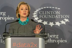 Former U.S. Secretary of State and first lady Hillary Clinton speaks at a press conference announcing a new initiative between the Clinton Foundation, United Nations Foundation and Bloomberg Philanthropies on Dec. 15, 2014, in New York City. (Credit: Andrew Burton/Getty Images)