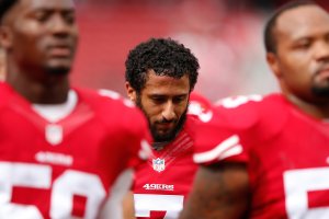 Quarterback Colin Kaepernick of the San Francisco 49ers warms up prior to playing the Baltimore Ravens in at Levi's Stadium on Oct. 18, 2015 in Santa Clara. (Credit: Ezra Shaw/Getty Images)