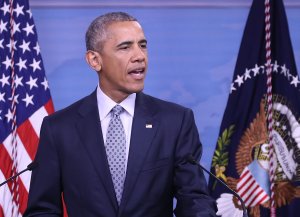 President Barack Obama speaks to the media after a meeting with U.S. Secretary of Defense Ashton Carter and members of the Joint Chiefs of Staff, at the Pentagon Aug. 4, 2016, in Arlington, Virginia. (Credit: Mark Wilson/Getty Images)