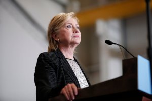 Democratic presidential nominee Hillary Clinton delivers a speech on the U.S economy at Futuramic Tool andEngineering Aug. 11, 2016, in Warren, Michigan. (Credit: Bill Pugliano/Getty Images)