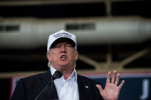 Republican presidential nominee Donald Trump speaks at the 2nd annual Joni Ernst Roast and Ride event on August 27, 2016 in Des Moines, Iowa. (Credit: Stephen Maturen/Getty Images)