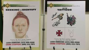 LASD displayed these images at an Aug. 18, 2016, news conference in its effort to identify a woman whose body was found near Gorman. (Credit: KTLA)