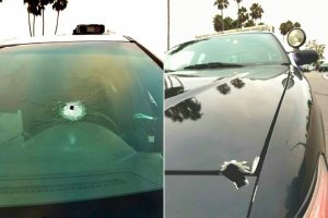 Huntington Beach police released these photos of gunshots in a police SUV after an officer-involved shooting and pursuit on Aug. 26, 2016.