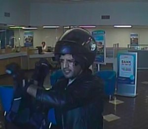 The "Helmet Head Bandit" is seen in a photo provided by the FBI on Aug. 31, 2016.