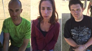 Three people arrested on suspicion of looting are shown in photos released by the San Bernardino County Sheriff's Department on Aug. 18, 2016.