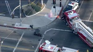 A motorcyclist died after a crash in Reseda on Aug. 24, 2016. (Credit: KTLA)