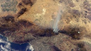 The Blue Cut Fire as it was seen from space on Aug. 17, 2016. (Credit: NASA)