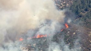 The Pilot Fire tripled in size overnight, growing to 4,500 acres on Aug. 8, 2016. (Credit: KTLA) 