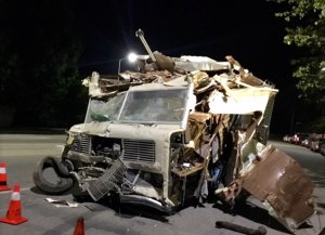 A motorhome is seen after crashing into a home in Sylmar on Aug. 11, 2016. (Credit: KTLA)