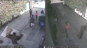 Surveillance images released by the Los Angeles Police Department show five people sought in the theft of a painting in San Pedro on July 7, 2016.