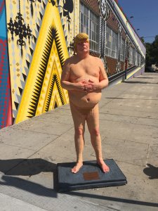 A statue of Donald Trump naked was placed in Los Feliz on Aug. 18, 2016. (Credit: Mark Mester / KTLA) 