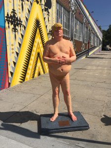 A statue of Donald Trump naked was placed in Los Feliz on Aug. 18, 2016. (Credit: Mark Mester / KTLA)