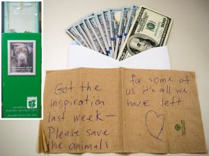 The Pasadena Humane Society received a $2,000 donation and a handwritten note from an anonymous person on Sept. 24, 2016. (Credit: Pasadena Humane Society) 