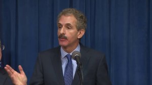 Los Angeles City Attorney Mike Feuer speaks Sept. 8, 2016, about the settlement of allegations against Wells Fargo over unauthorized customer accounts. (Credit: KTLA)