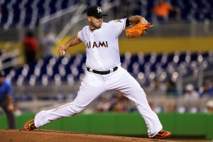 Jose Fernandez of the Miami Marlins pitches during the game against the Washington Nationals at Marlins Park on Sept. 20, 2016, in Miami, Florida. (Credit: Rob Foldy/Getty Images)