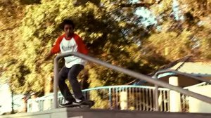 Alex Adrian Ramirez is shown in a video still from a skateboarding video by Savage Boys.