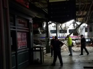 A New Jersey Transit train crashed into a platform in Hoboken during Thursday, September 29, 2016 morning's rush-hour commute. (Credit: @ScotchWoodTy/Twitter via CNN)