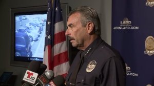 LAPD Chief Charlie Beck speaks Oct. 4, 2016, before showing a video of the moments prior to a police shooting. (Credit: KTLA)