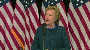 Hillary Clinton addresses reporters about the FBI looking into newly discovered emails on Oct. 28, 2016. (Credit: CNN)