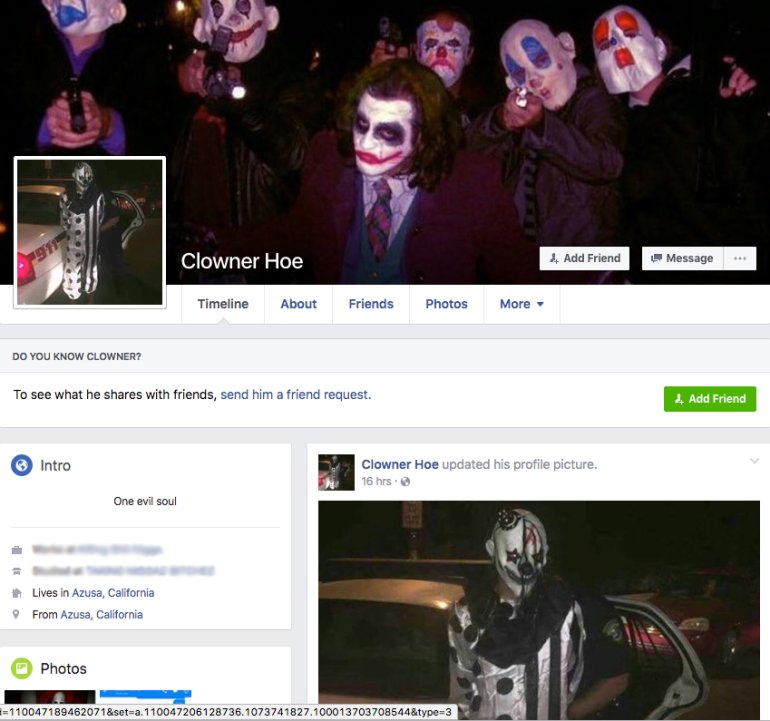 William Salazar's alleged clown Facebook profile is shown on Oct. 5, 2016.